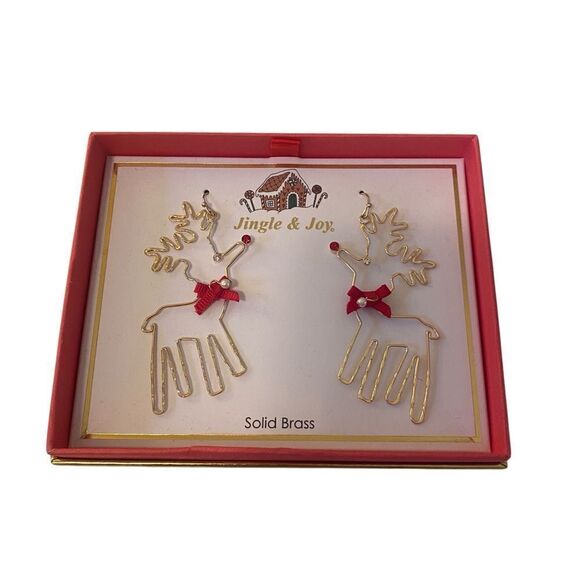 Jingle & Joy Solid Brass Reindeer Earrings. - Picture 5 of 6